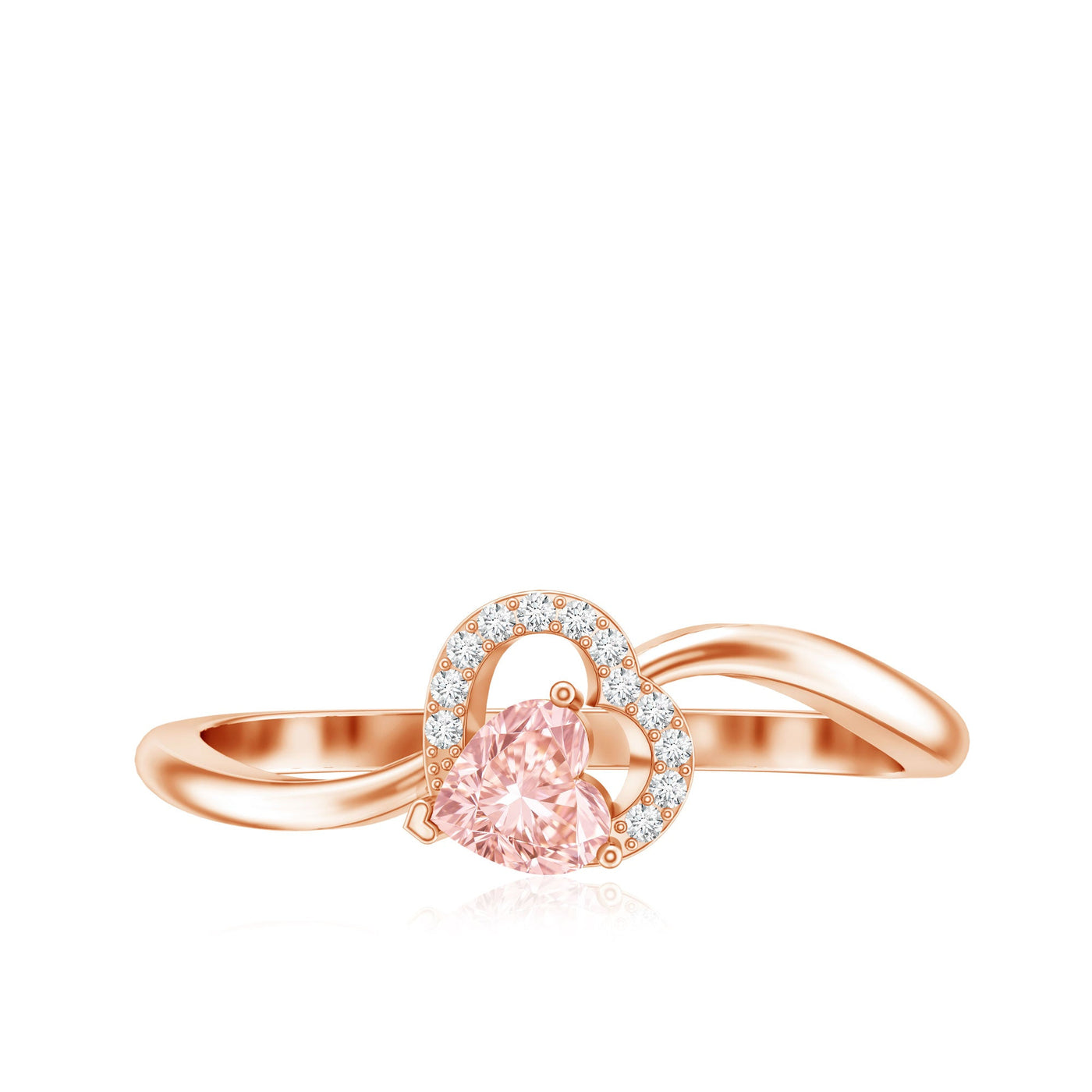 IGI Certified Lab Grown Pink Diamond Heart Promise Ring with Twisted Band