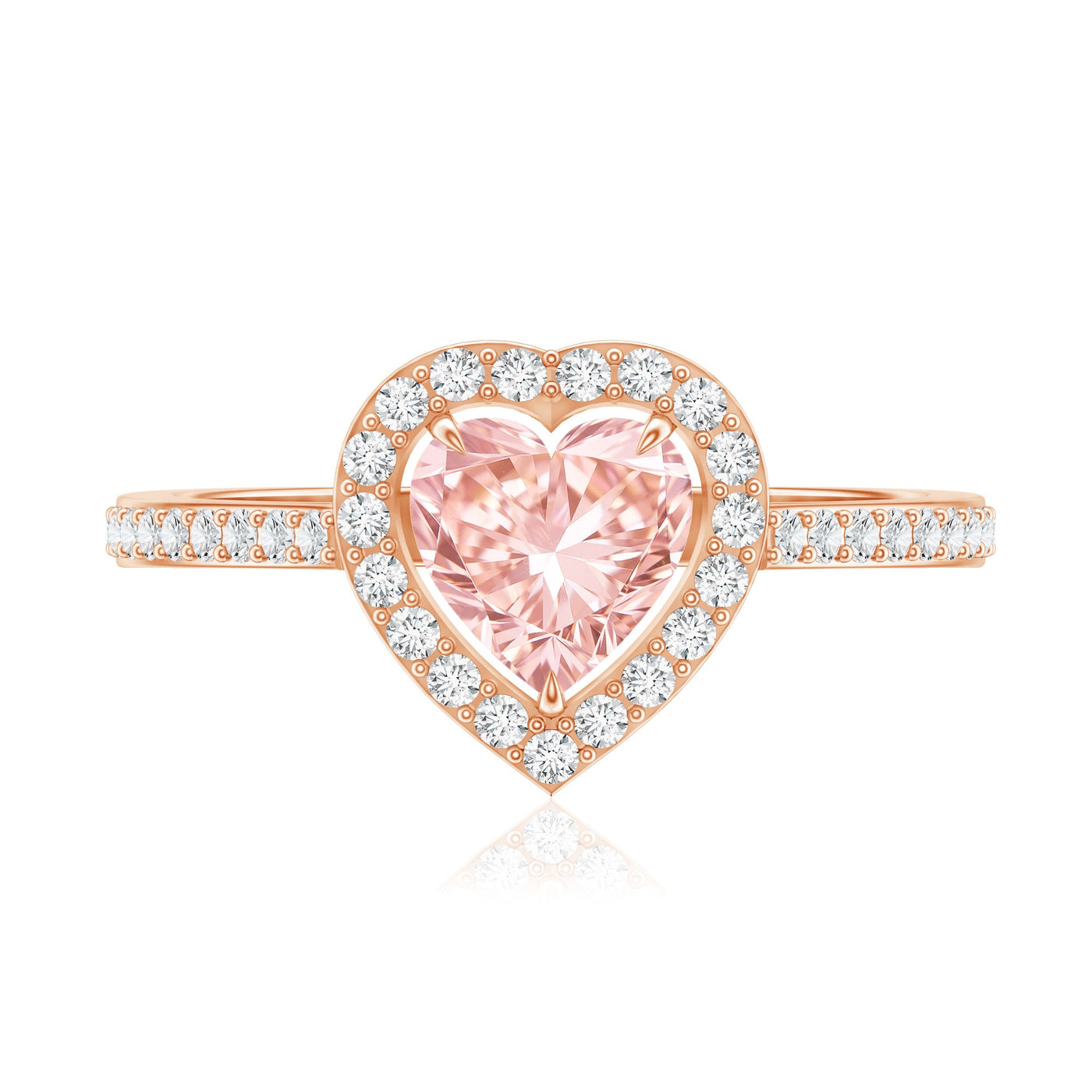 Heart Shape 1 CT Lab Grown Pink White Diamond Halo Engagement Ring IGI Certified
