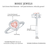 Heart Shape 1 CT Lab Grown Pink White Diamond Halo Engagement Ring IGI Certified