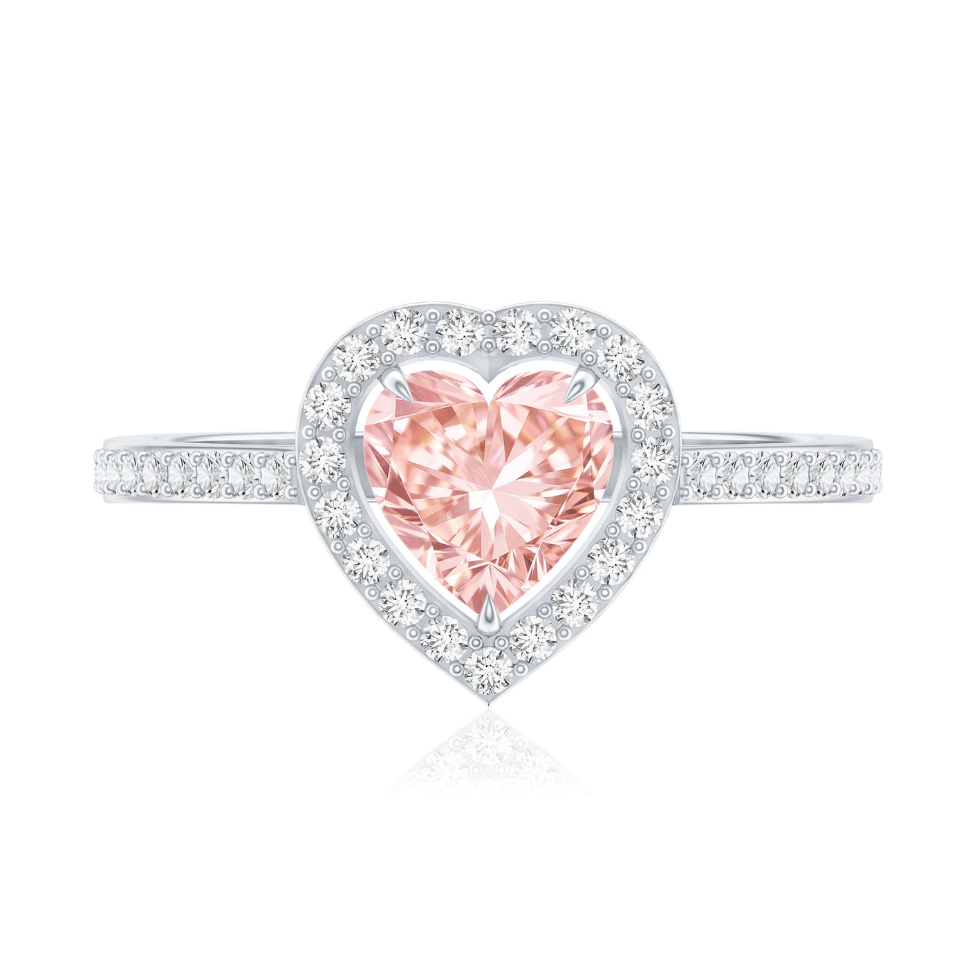 Heart Shape 1 CT Lab Grown Pink White Diamond Halo Engagement Ring IGI Certified