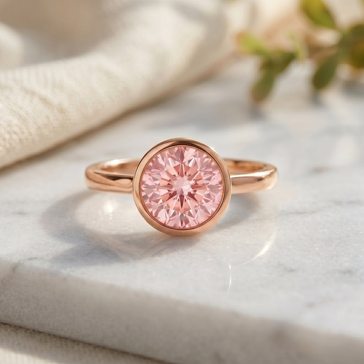 1 CT Lab Grown Pink Diamond Bezel Set Engagement Ring with IGI Certificate