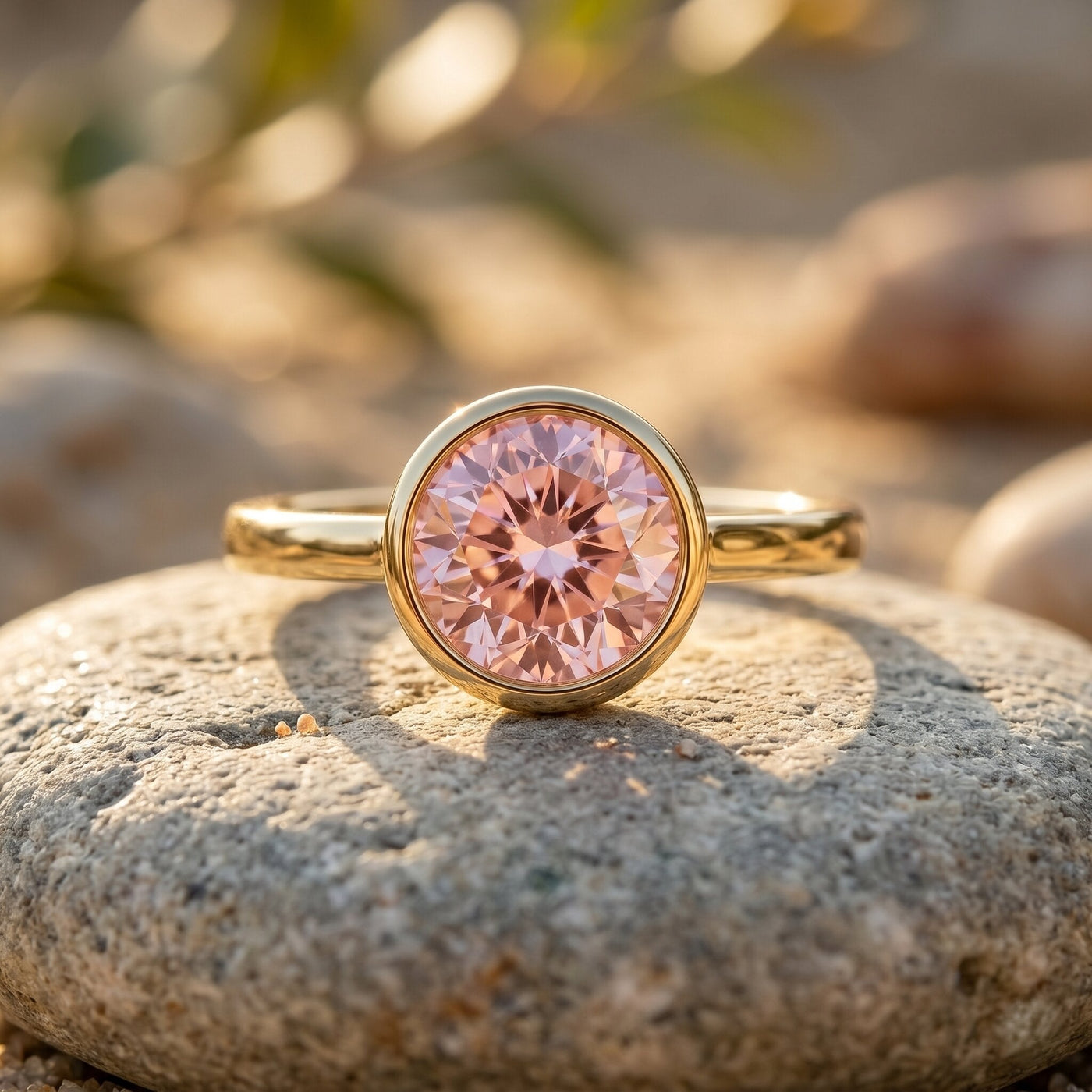 1 CT Lab Grown Pink Diamond Bezel Set Engagement Ring with IGI Certificate