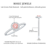 Lab Grown Pink White Diamond Halo Engagement Ring with IGI Certificate