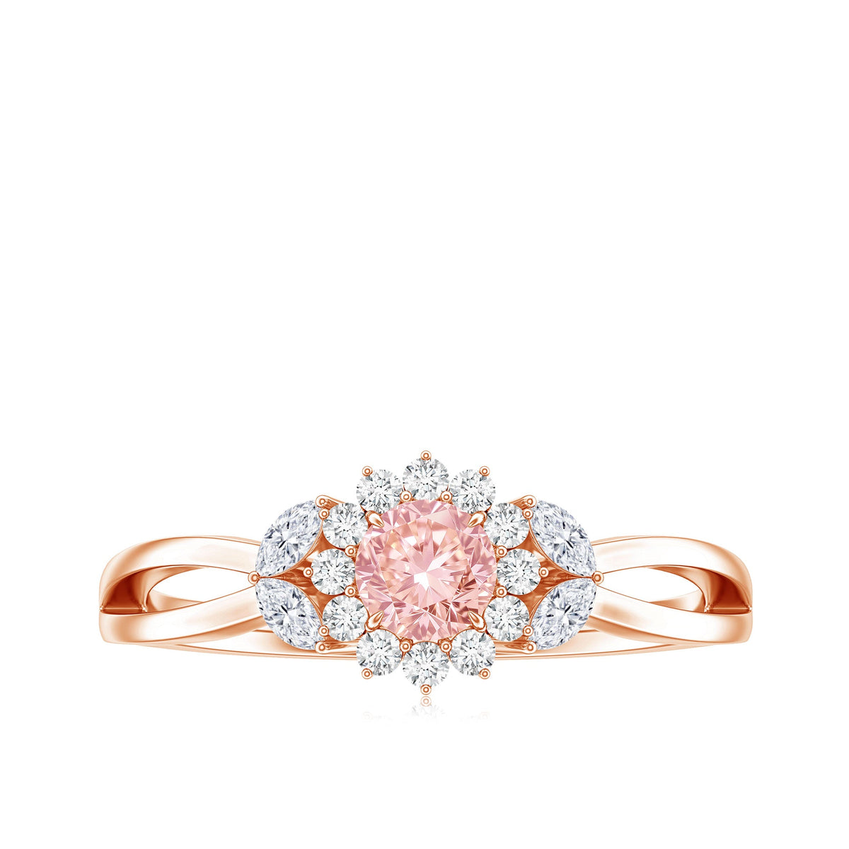 Lab Grown Pink and White Diamond Flower Engagement Ring IGI Certified