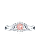 Lab Grown Pink and White Diamond Flower Engagement Ring IGI Certified