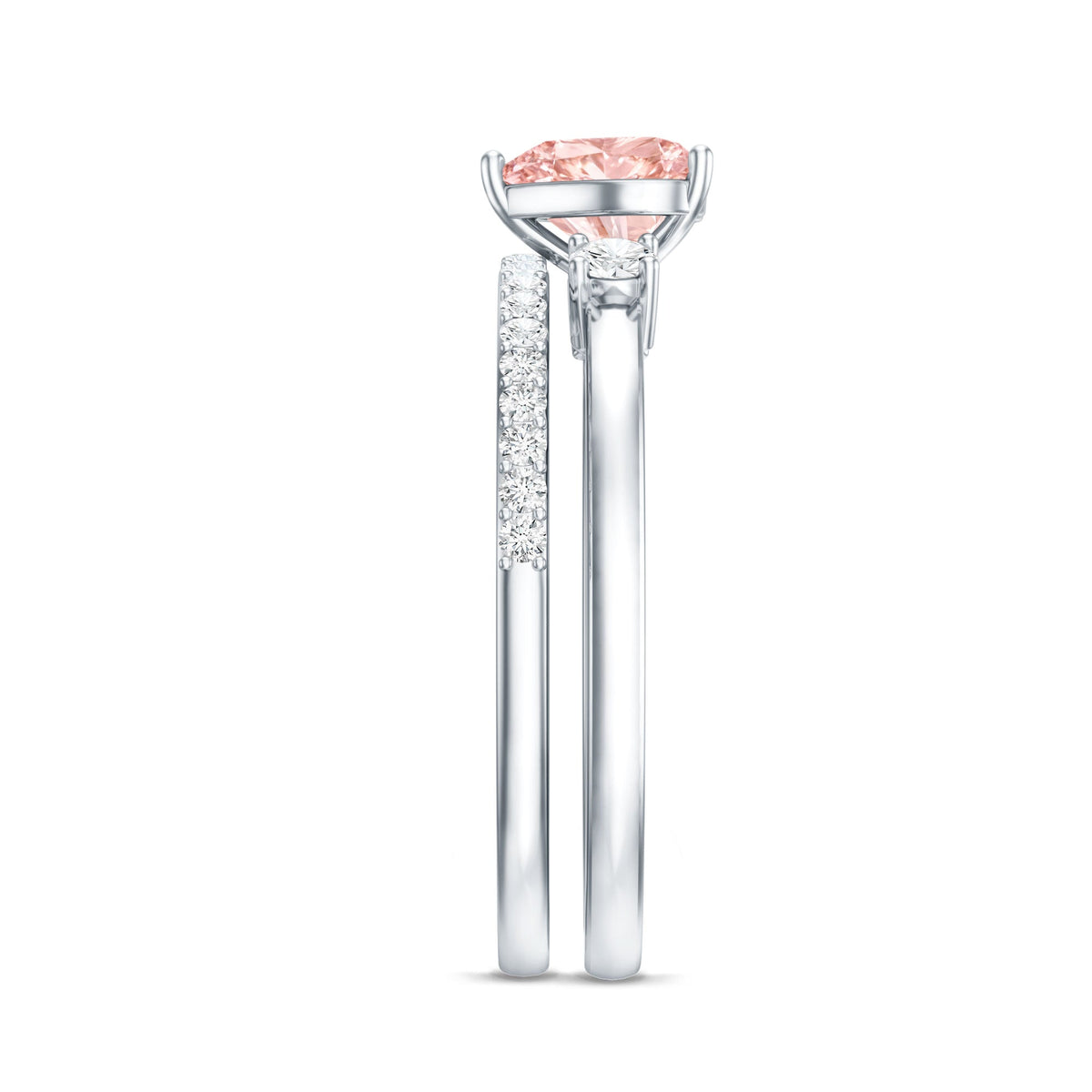 IGI Certified Lab Grown Pink Heart Engagement Ring With Diamond Wedding Band