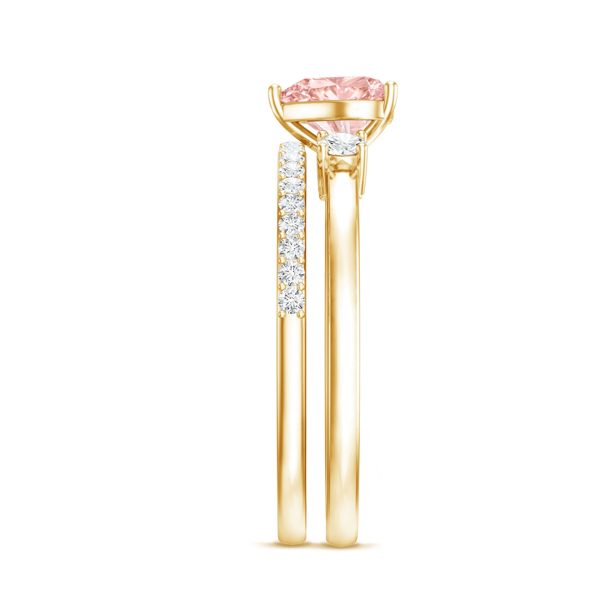 IGI Certified Lab Grown Pink Heart Engagement Ring With Diamond Wedding Band