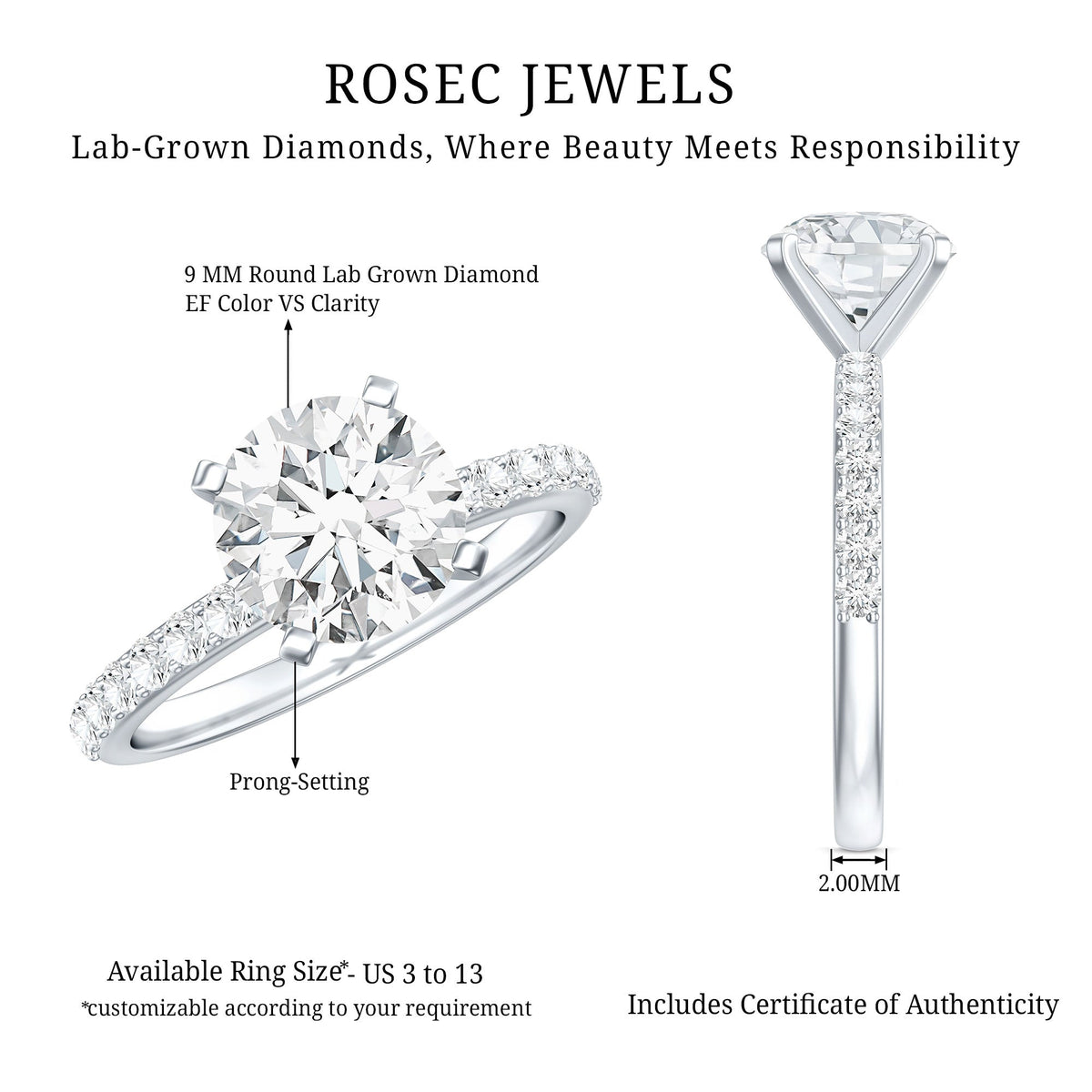 IGI Certified 3 Carat Lab Grown Diamond Statement Ring for Women