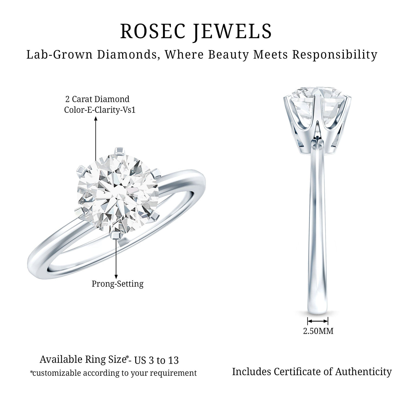 IGI Certified Lab Grown Diamond 2 CT Engagement Ring for Women