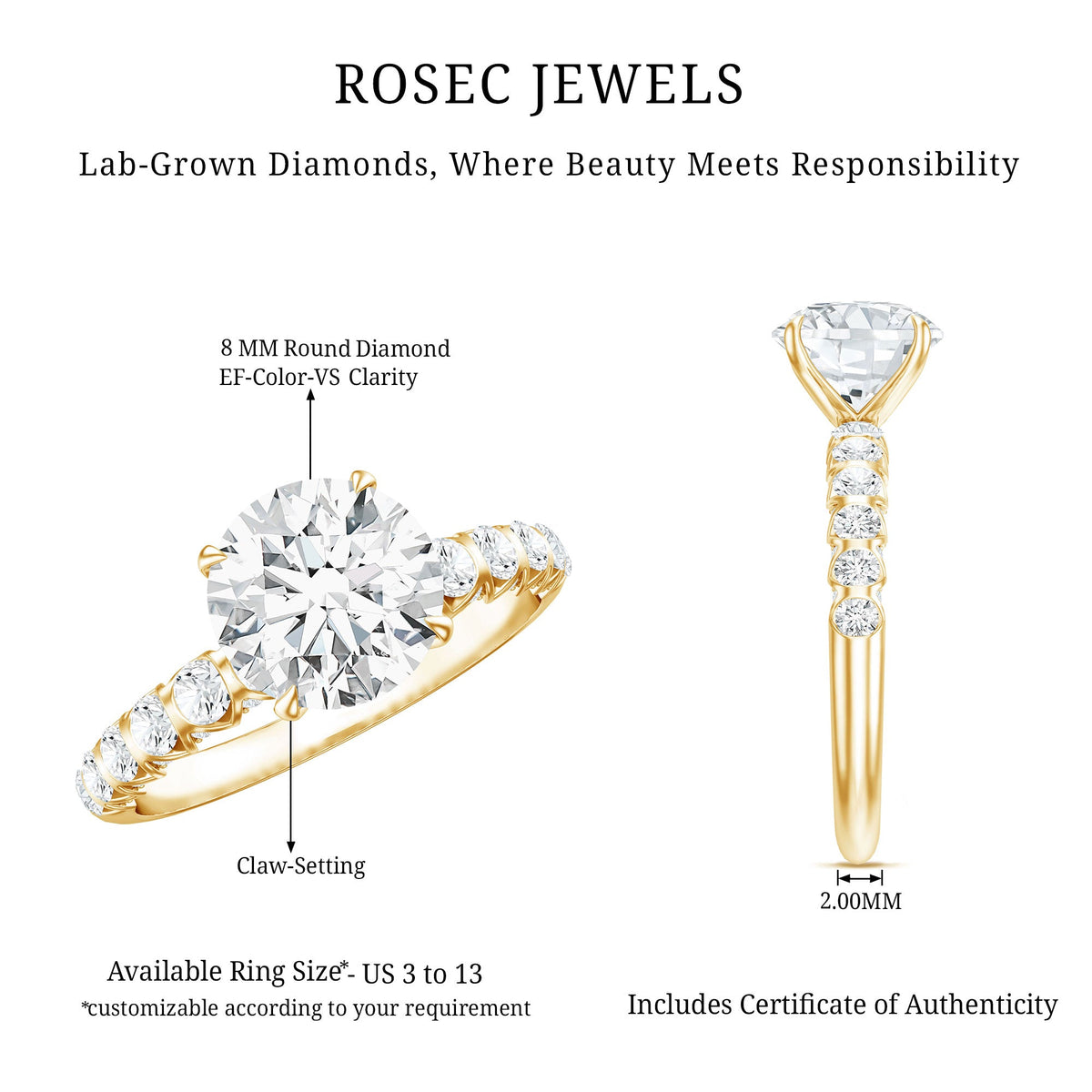 2 Carat Lab Grown Diamond Round Engagement Ring with IGI Certificate