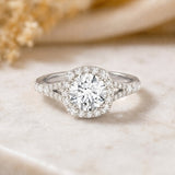 IGI Certified 1 Carat Lab Grown Diamond Halo Engagement Ring for Women
