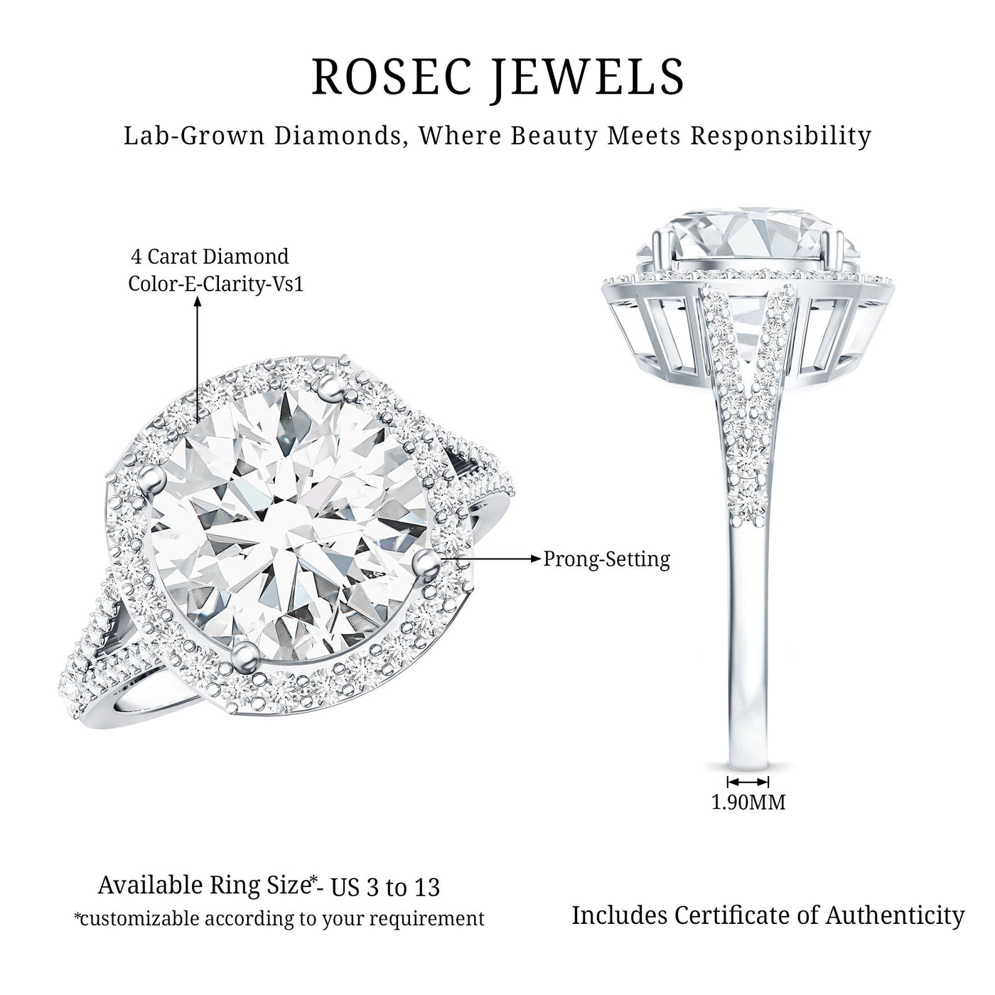 IGI Certified Lab Grown Diamond Statement Engagement Ring with Split Shank