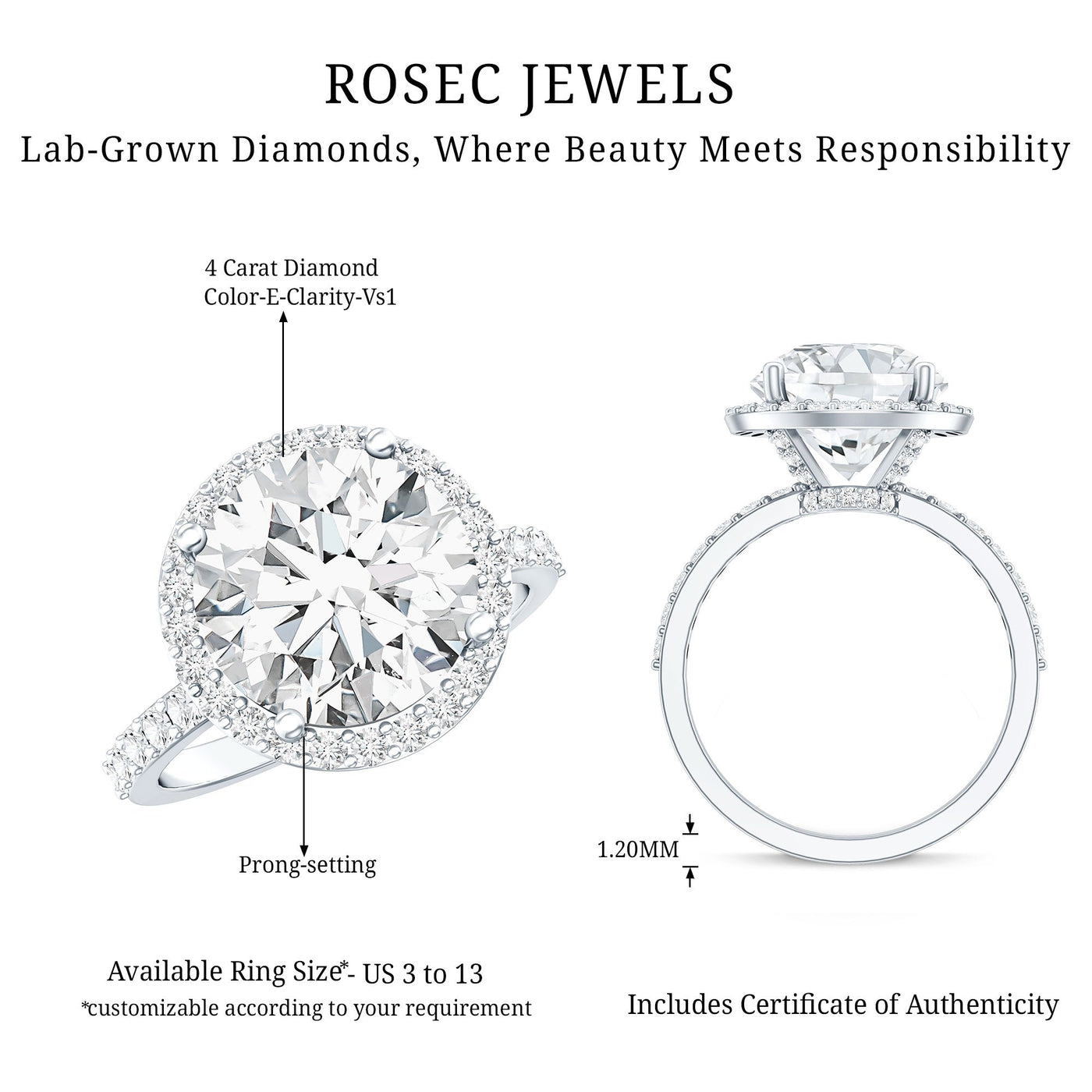 4 Carat Lab Grown Diamond Cocktail Engagement Ring with IGI Certificate