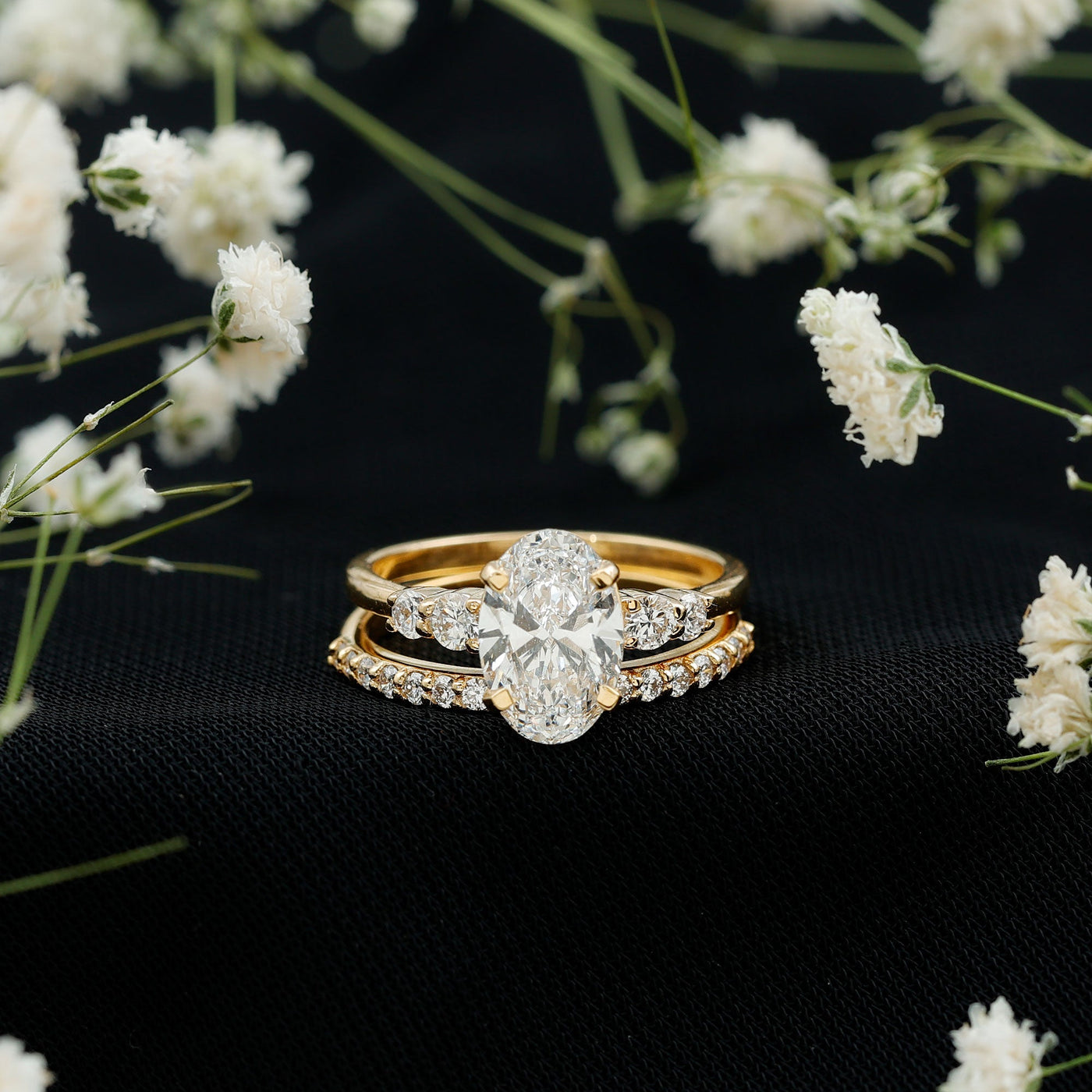 2 Carat Oval Shape Lab Diamond Bridal Ring Set with IGI Certificate