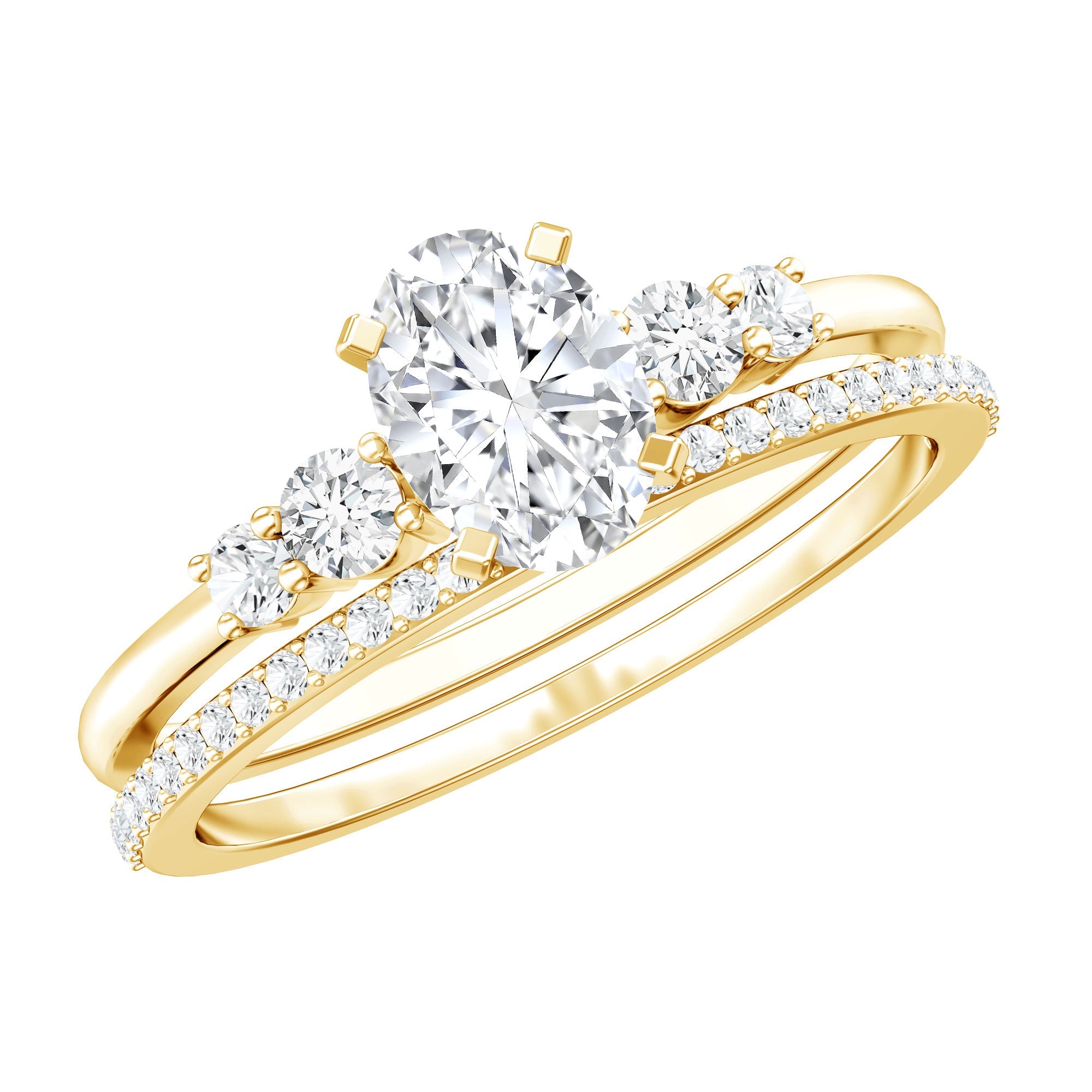 IGI Certified 1 Carat Lab Grown Diamond Engagement Ring with Wedding Band