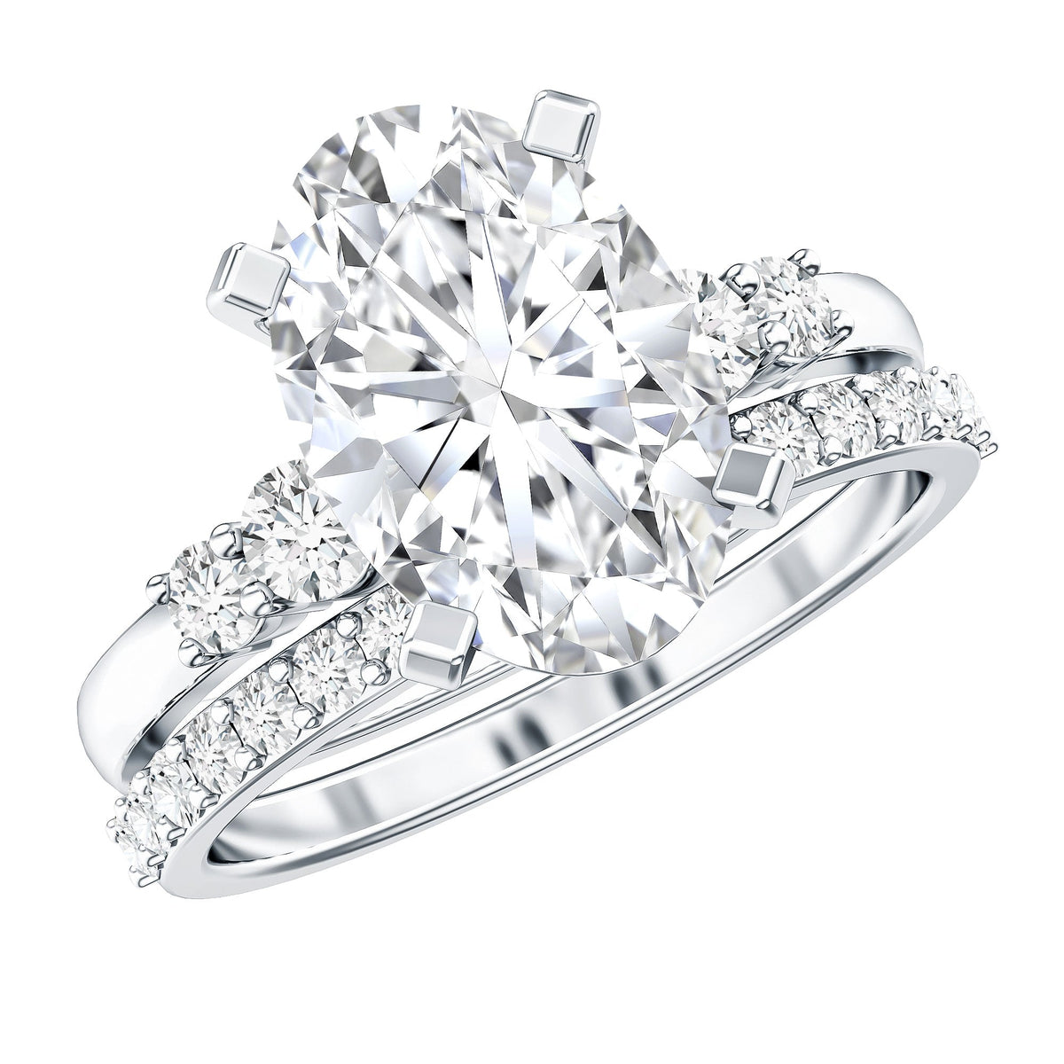 4 Carat Oval Wedding Ring Set with IGI Certified Lab Grown Diamond