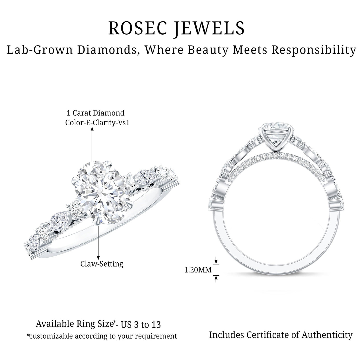 1 Carat IGI Certified Oval Cut Lab Grown Diamond Solitaire Engagement Ring