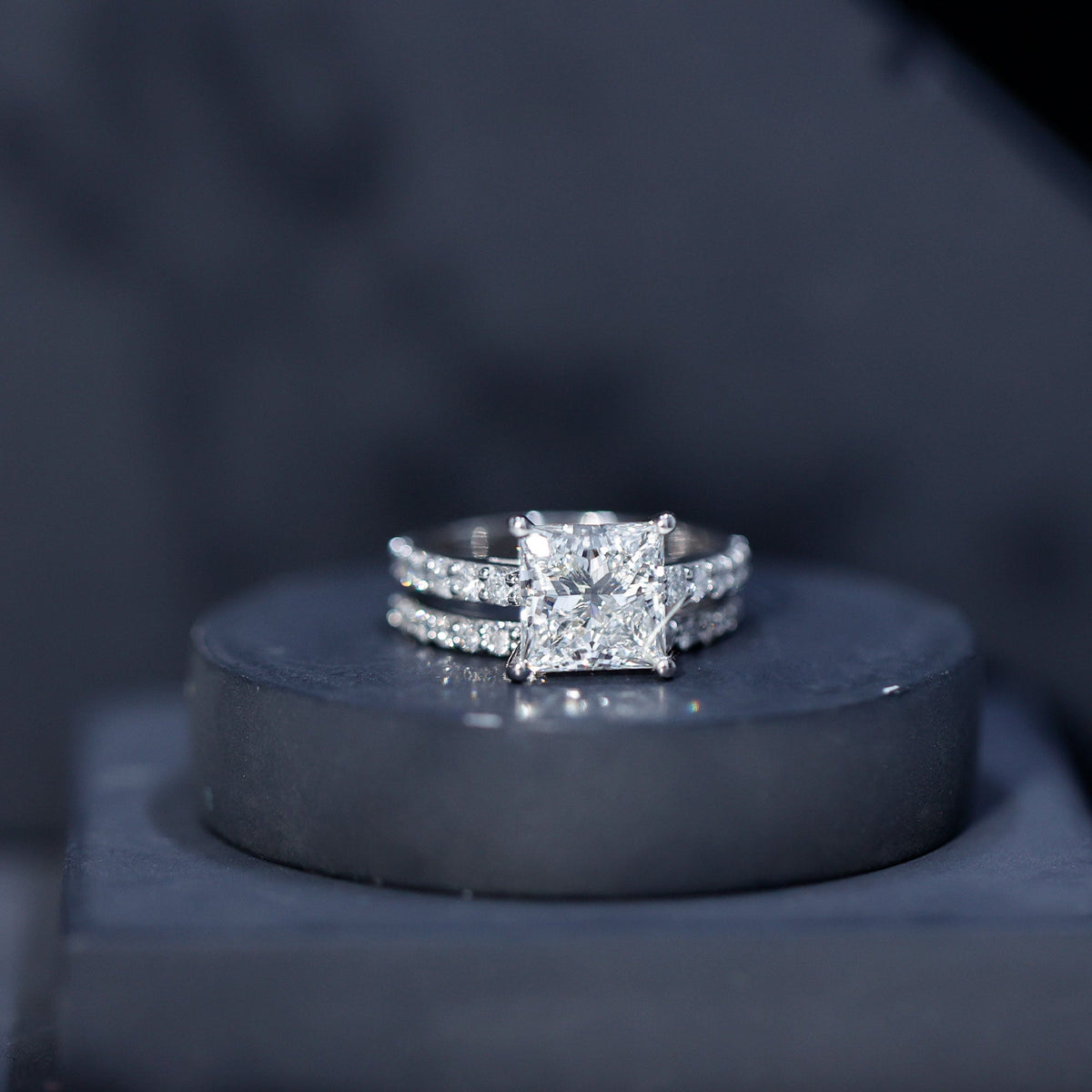 5 Carat IGI Certified Princess Cut Lab Diamond Engagement Ring with Band