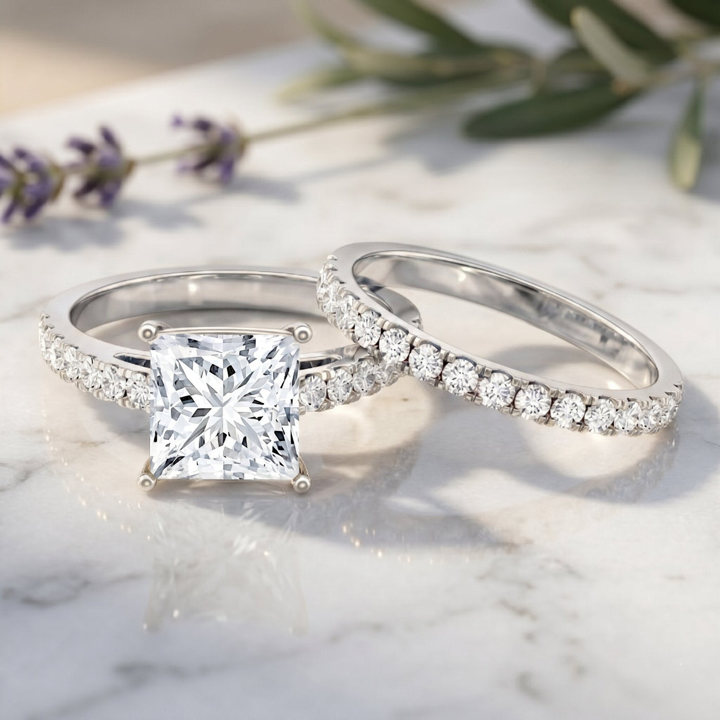 IGI Certified 3 Carat Princess Cut Lab Grown Diamond Wedding Ring Set