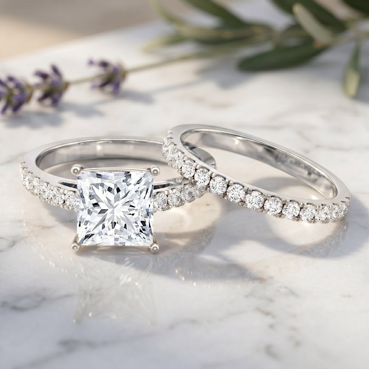 IGI Certified 3 Carat Princess Cut Lab Grown Diamond Wedding Ring Set