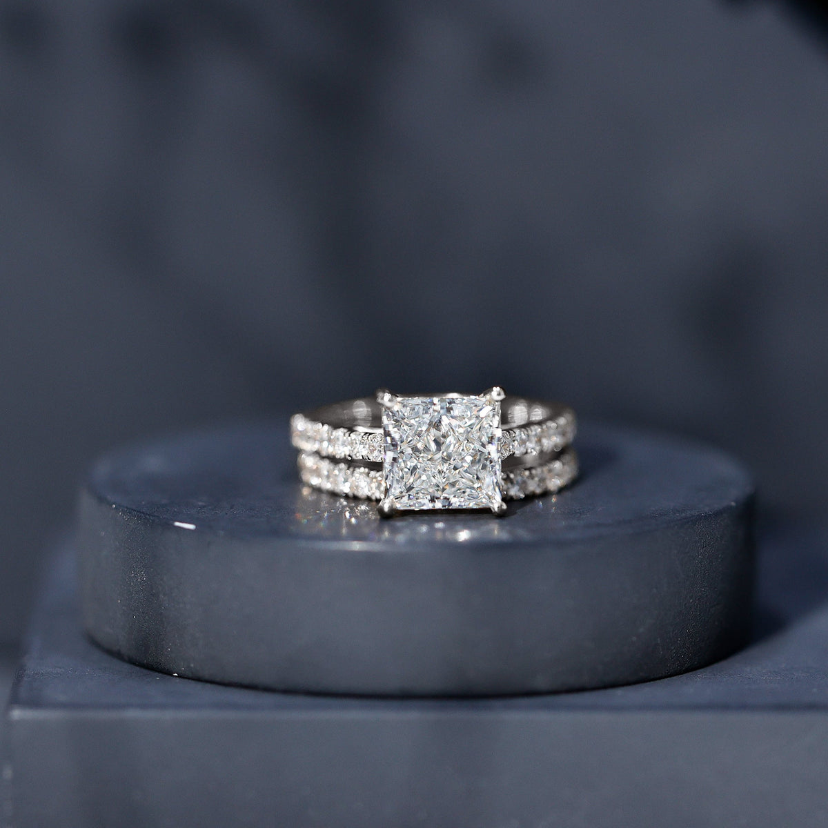 IGI Certified 4 Carat Princess Cut Lab Grown Diamond Engagement Ring With Wedding Band
