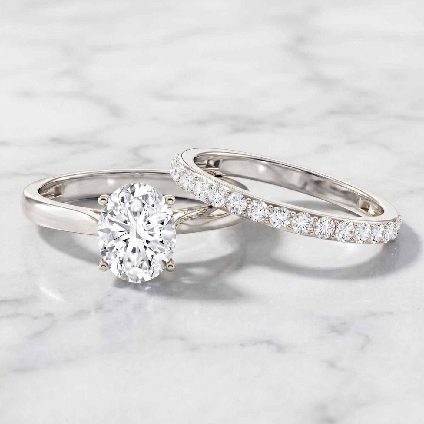 IGI Certified 2 Carat Oval Lab Grown Diamond Bridal Ring Set of 2