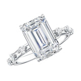 IGI Certified 4 Carat Lab Grown Emerald Cut Diamond Engagement Ring with Spaced Accent