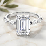 IGI Certified 4 Carat Lab Grown Emerald Cut Diamond Engagement Ring with Spaced Accent