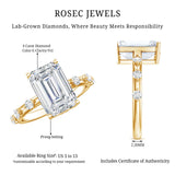 IGI Certified 4 Carat Lab Grown Emerald Cut Diamond Engagement Ring with Spaced Accent