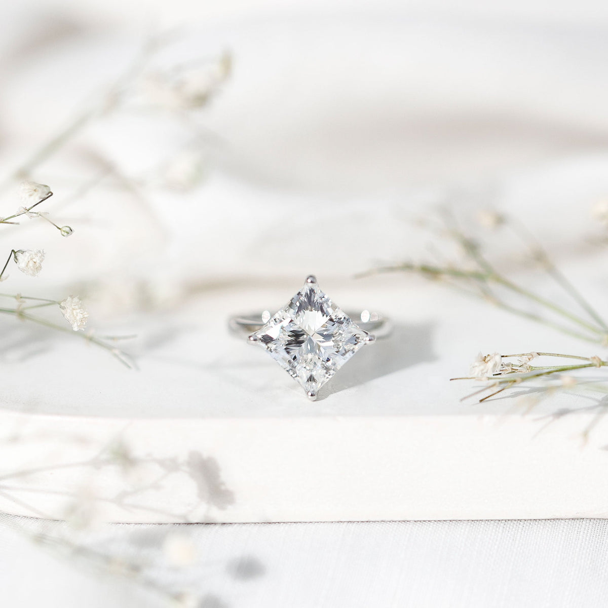 Solitaire 5 Carat Princess Cut Lab Grown Diamond Huge Engagement Ring with IGI Certificate