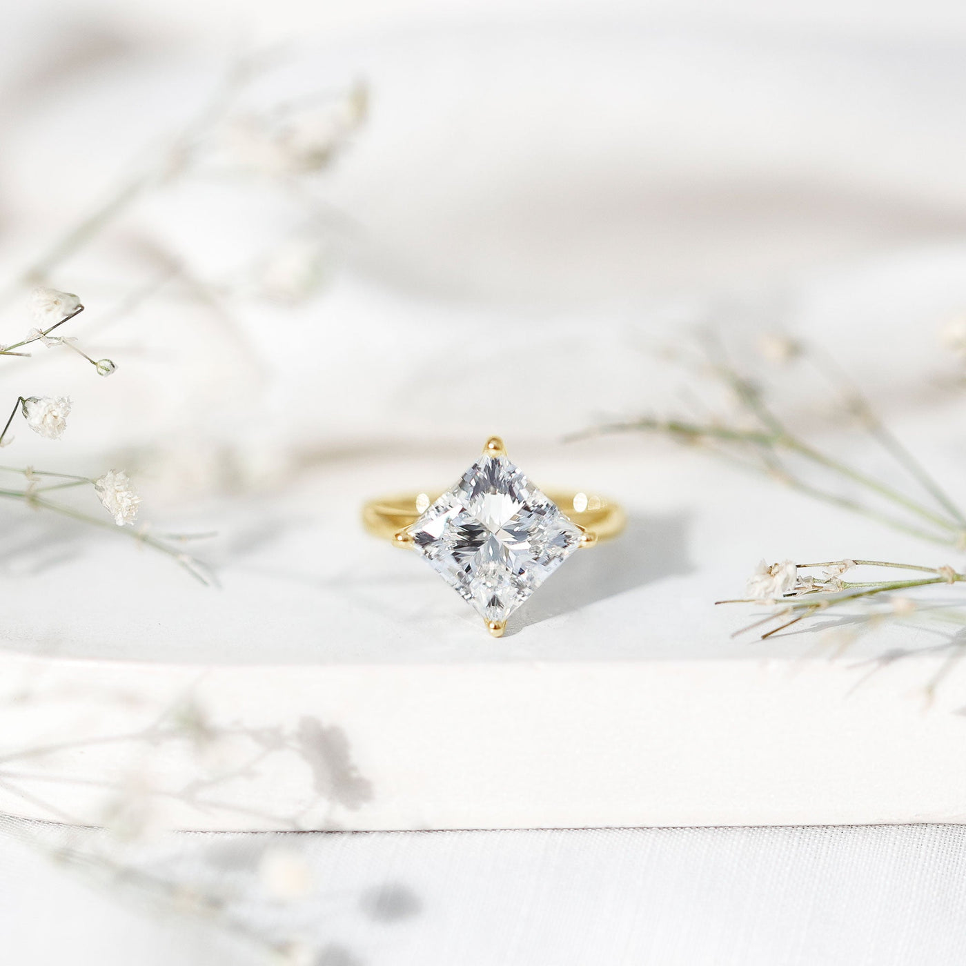 Solitaire 5 Carat Princess Cut Lab Grown Diamond Huge Engagement Ring with IGI Certificate