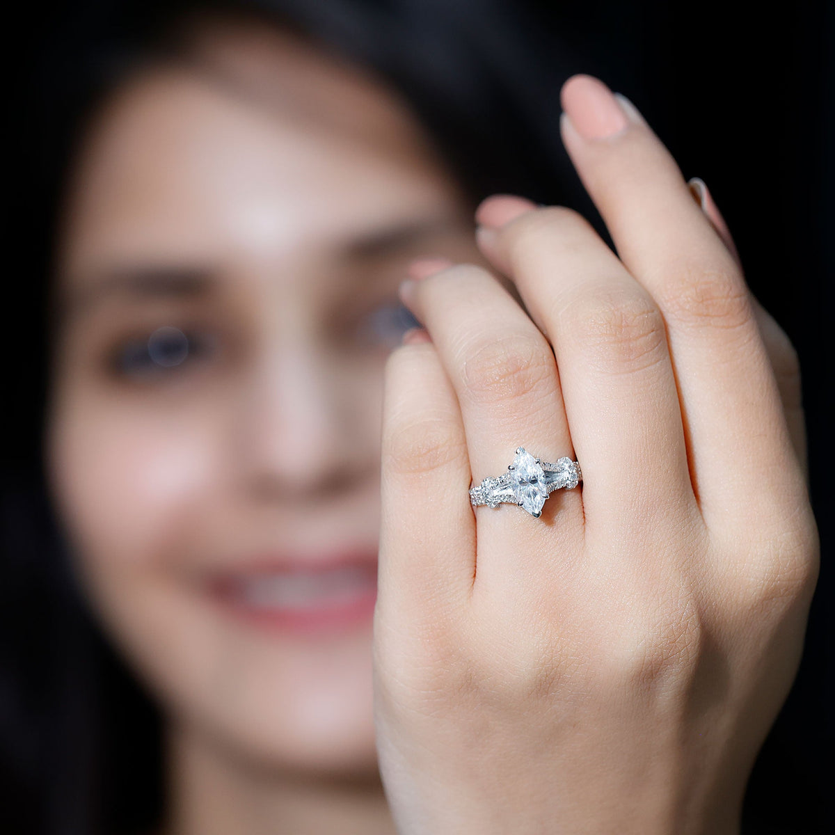 1 Carat Marquise Cut Lab Grown Diamond Split Shank Engagement Ring with IGI Certificate