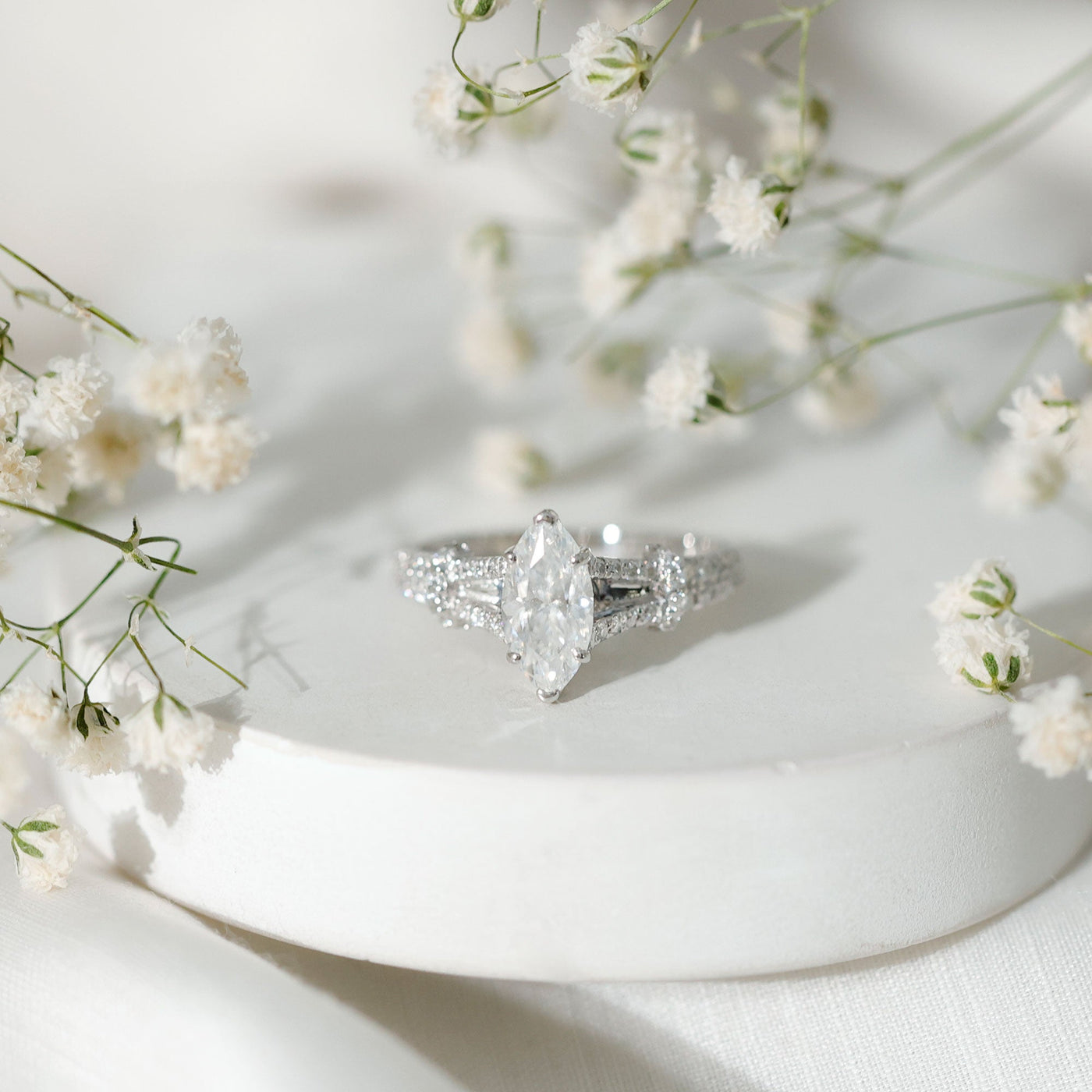 1 Carat Marquise Cut Lab Grown Diamond Split Shank Engagement Ring with IGI Certificate