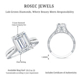 Ethically Sourced 3 Carat Lab Grown Diamond Emerald Cut Engagement Ring IGI Certified