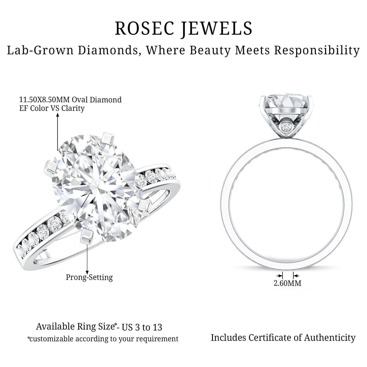 IGI Certified 3 Carat Lab Grown Diamond Oval Engagement Ring for Women
