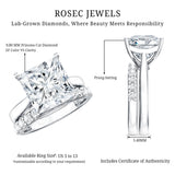 IGI Certified 4 Carat Princess Cut Lab Grown Diamond Solitaire Wedding Ring Set