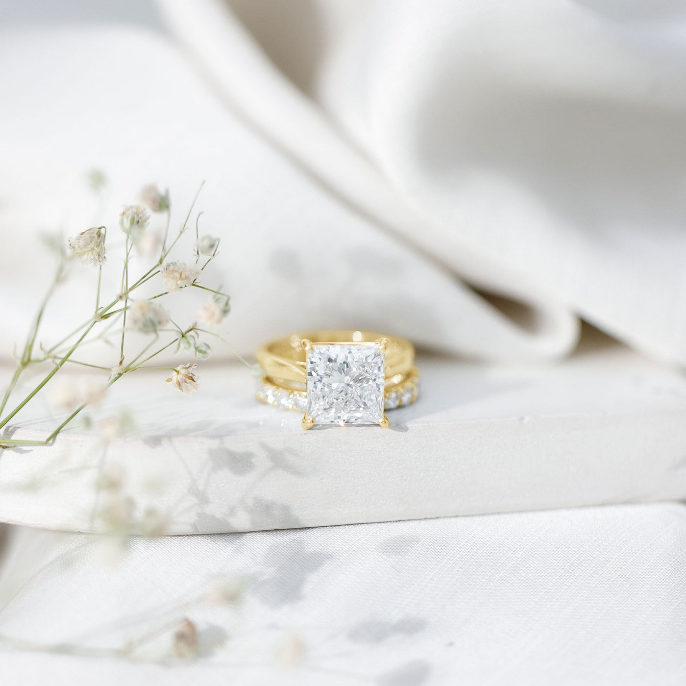 5 Carat Huge Lab Grown Diamond Princess Cut Engagement Ring Set with IGI Certificate