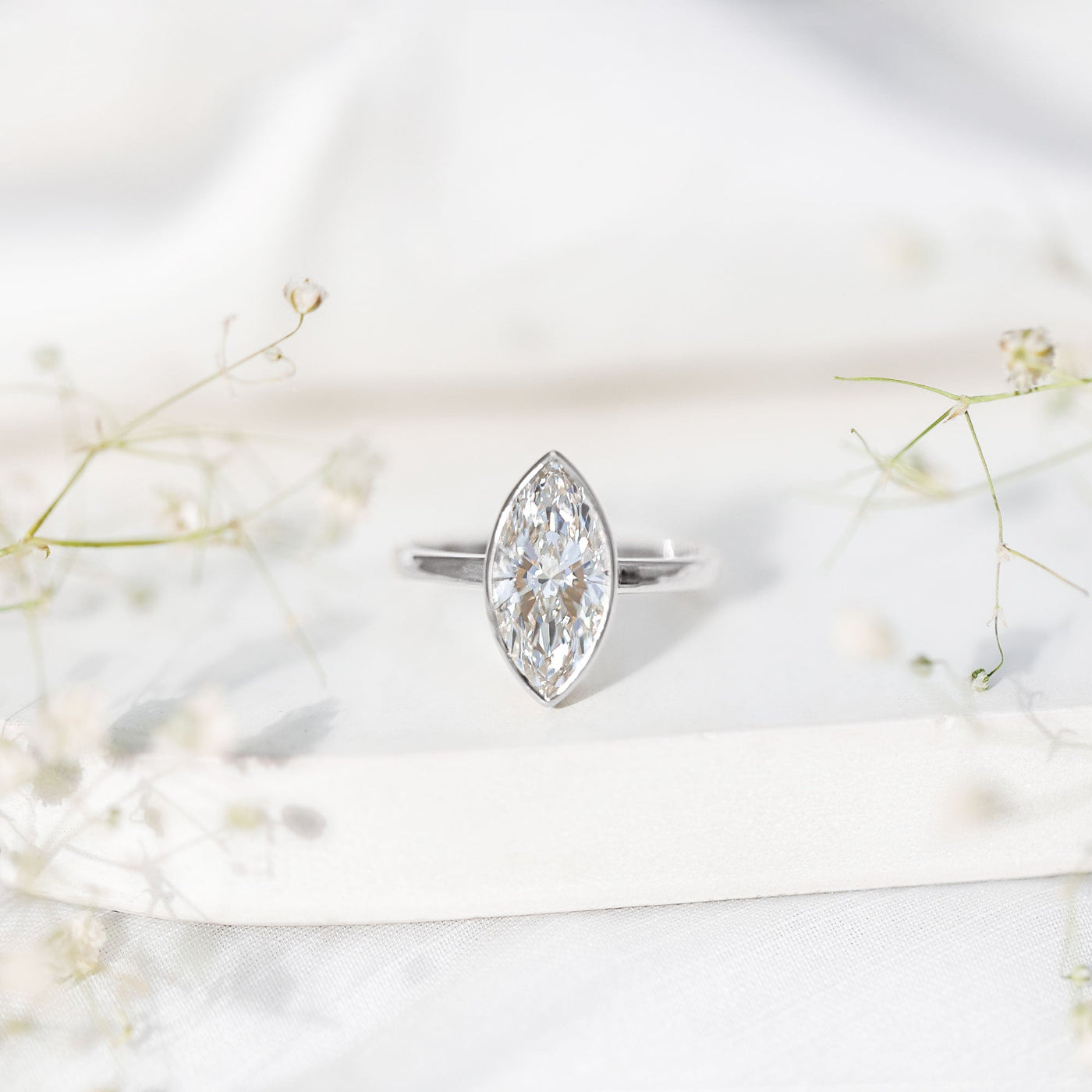 IGI Certified 3 Carat Solitaire Lab Grown Diamond Marquise Cut Engagement Ring