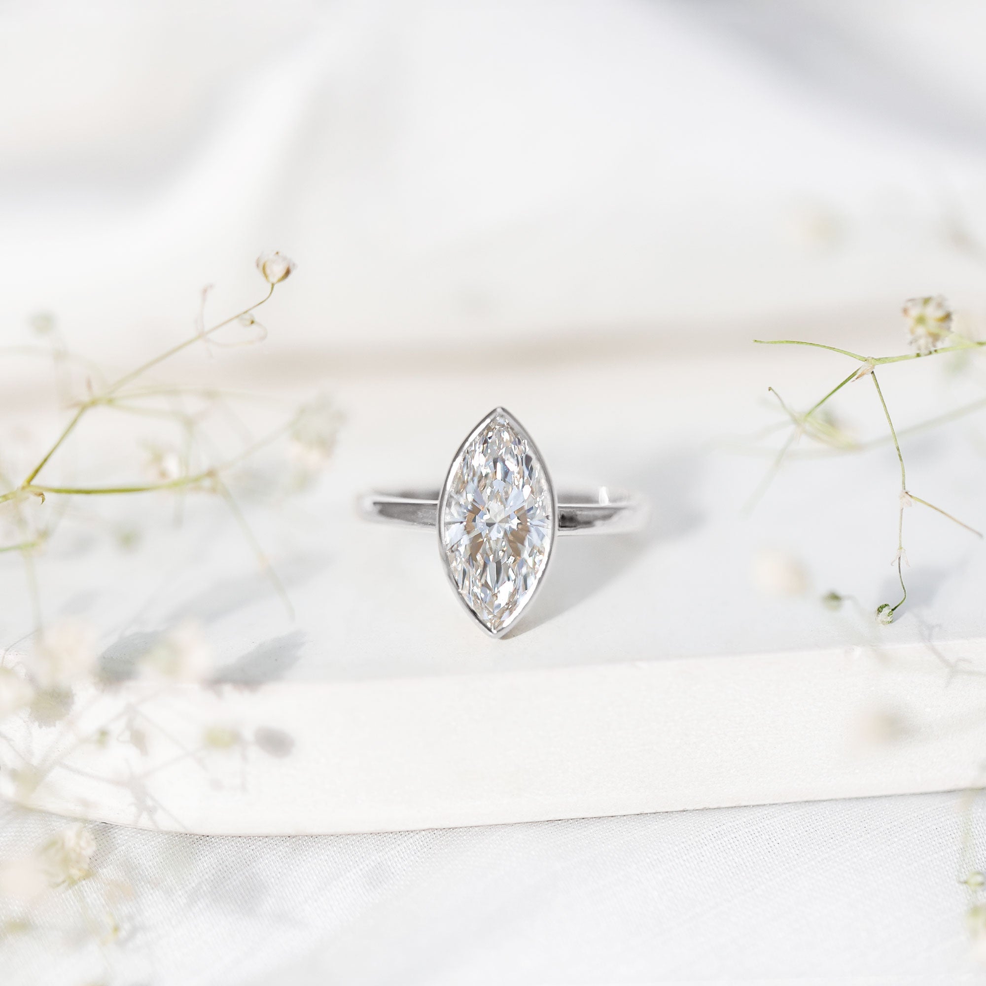IGI Certified 3 Carat Solitaire Lab Grown Diamond Marquise Cut Engagement Ring