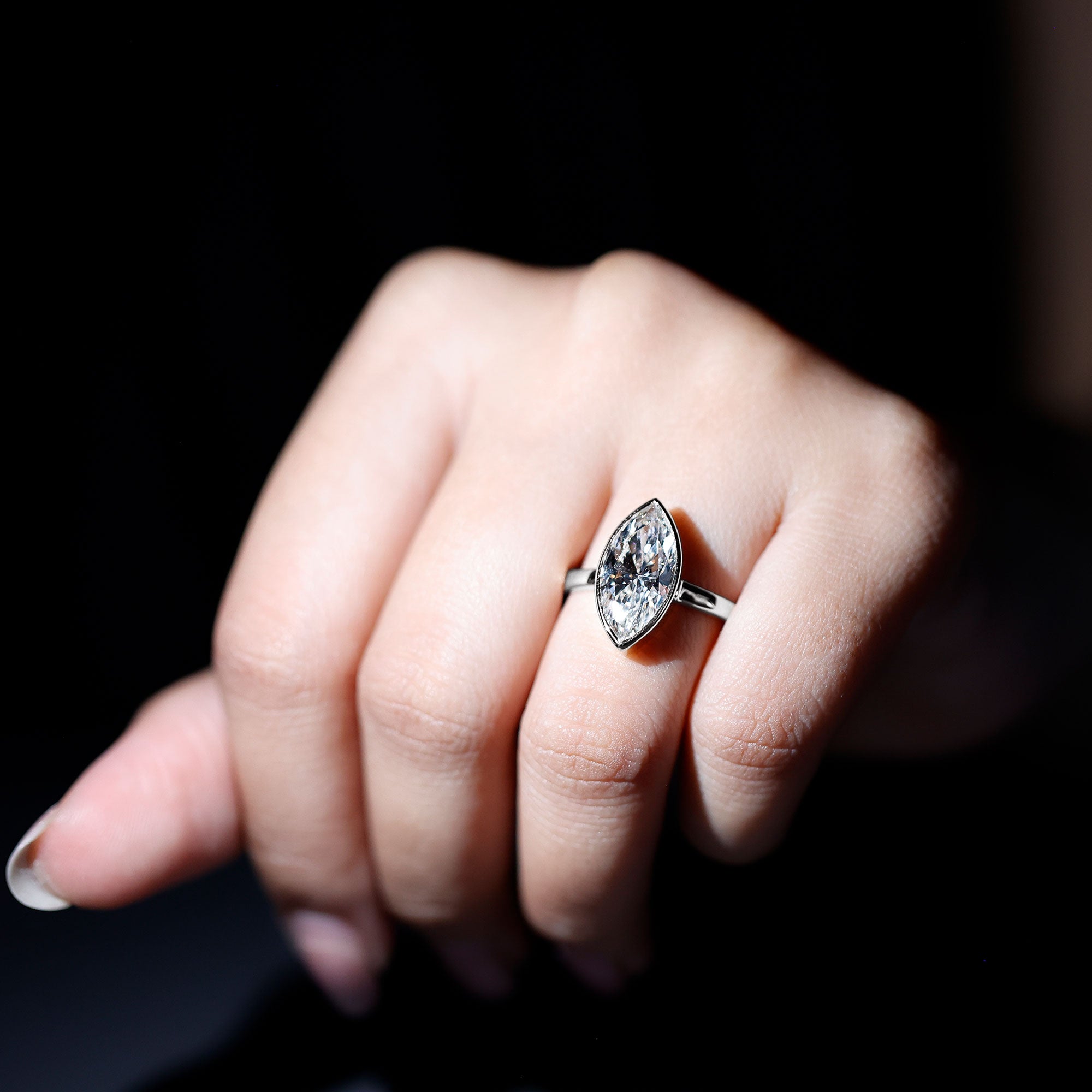 IGI Certified 3 Carat Solitaire Lab Grown Diamond Marquise Cut Engagement Ring