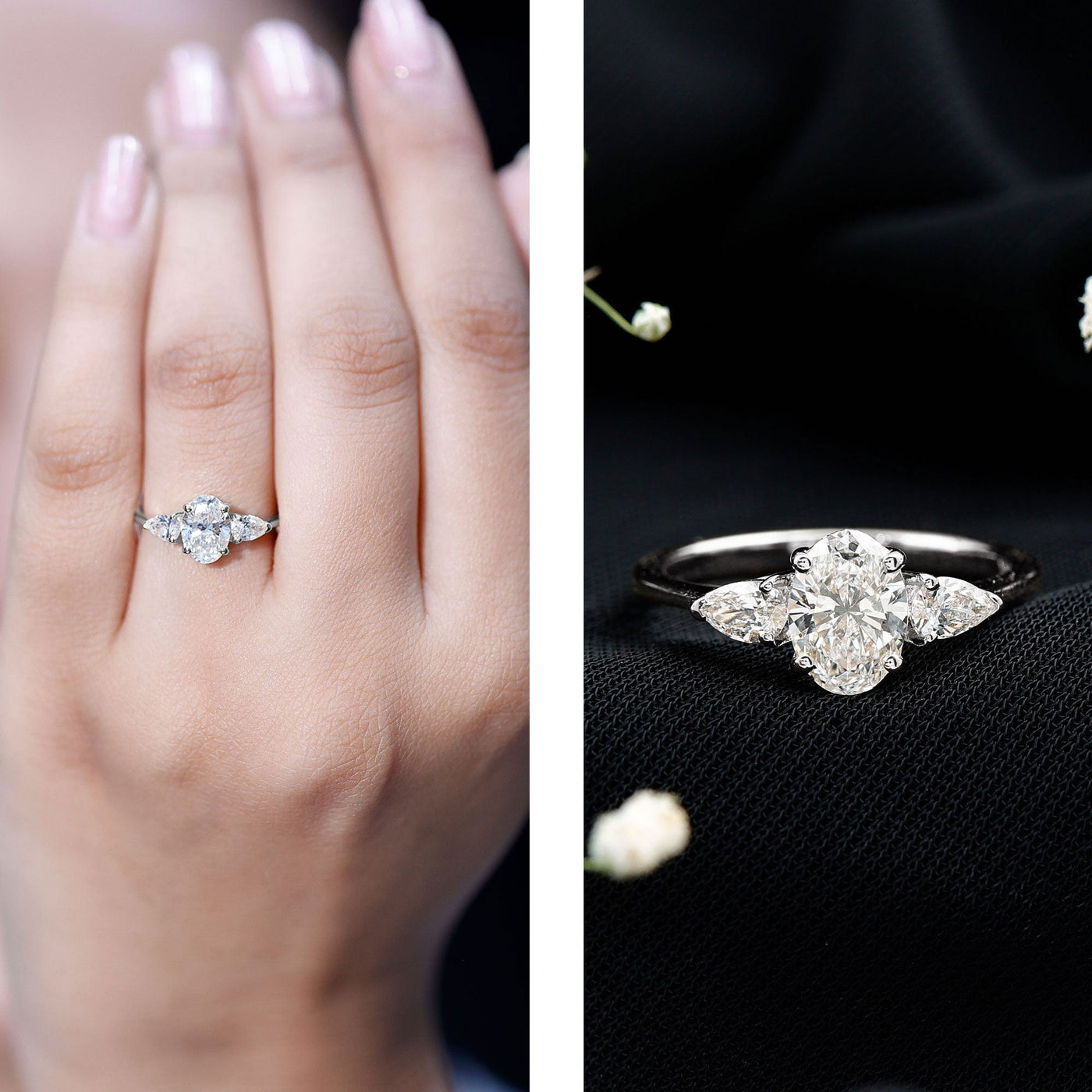 1 Carat Lab Grown Diamond Three Stone Engagement Ring with IGI Certificate