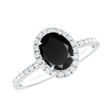 1 Carat Oval Black Onyx and Diamond Halo Engagement Ring