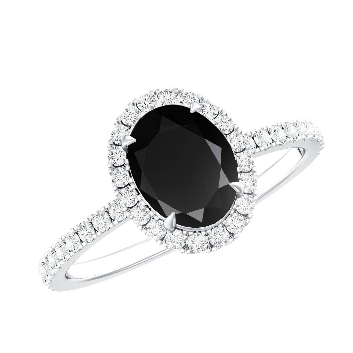 1 Carat Oval Black Onyx and Diamond Halo Engagement Ring