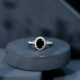 1 Carat Oval Black Onyx and Diamond Halo Engagement Ring