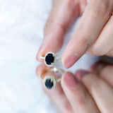 1 Carat Oval Black Onyx and Diamond Halo Engagement Ring