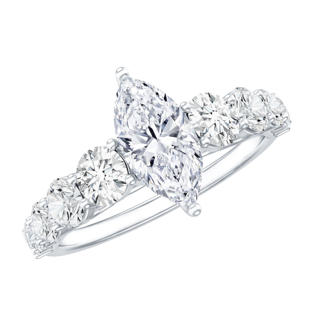 Marquise Cut Moissanite Engagement Ring with Side Stones