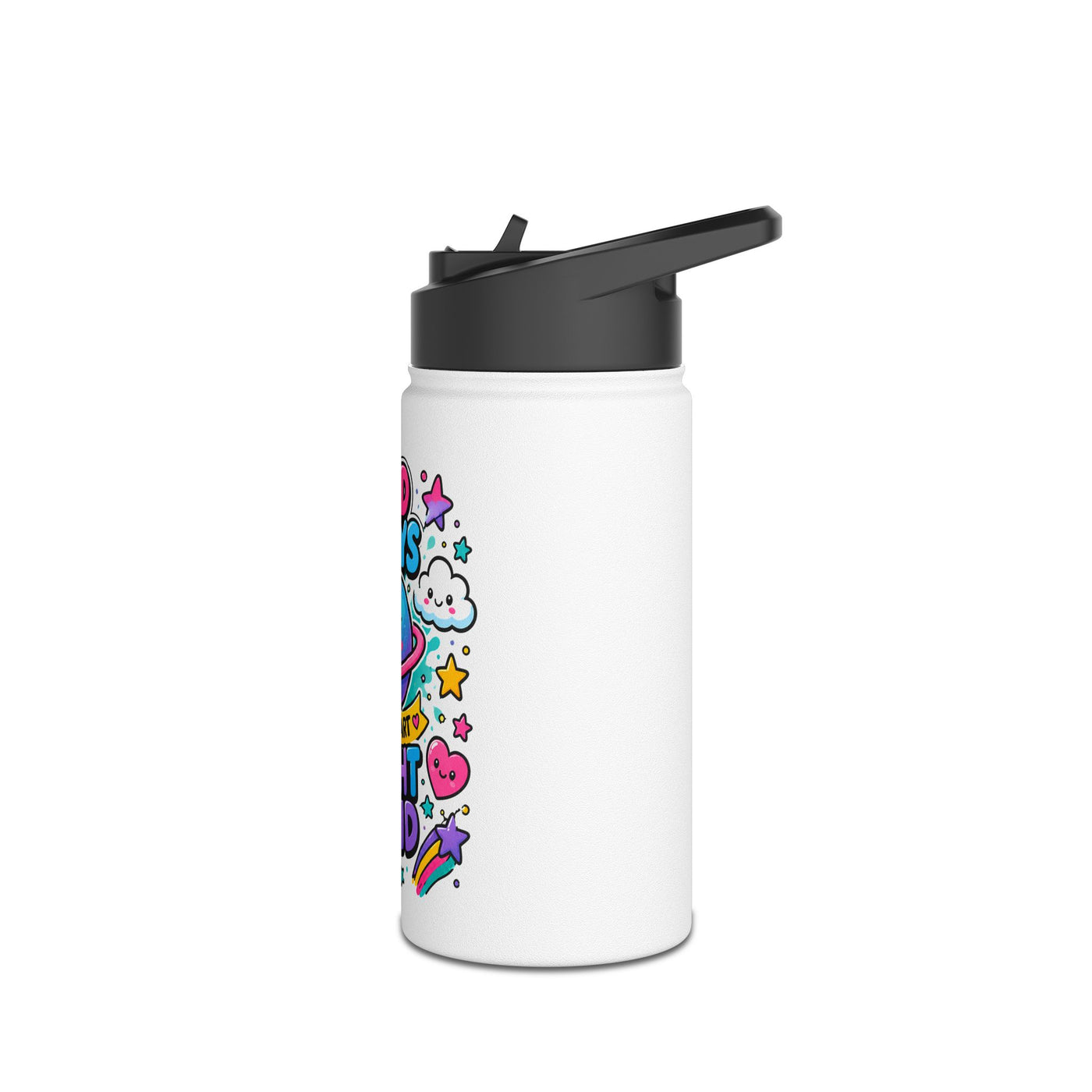 Cute Stainless Steel Water Bottle for Kids, Good Days Drink Bottle, Kawaii Space School Bottle, Positive Gift, Colorful Kids Drinkware