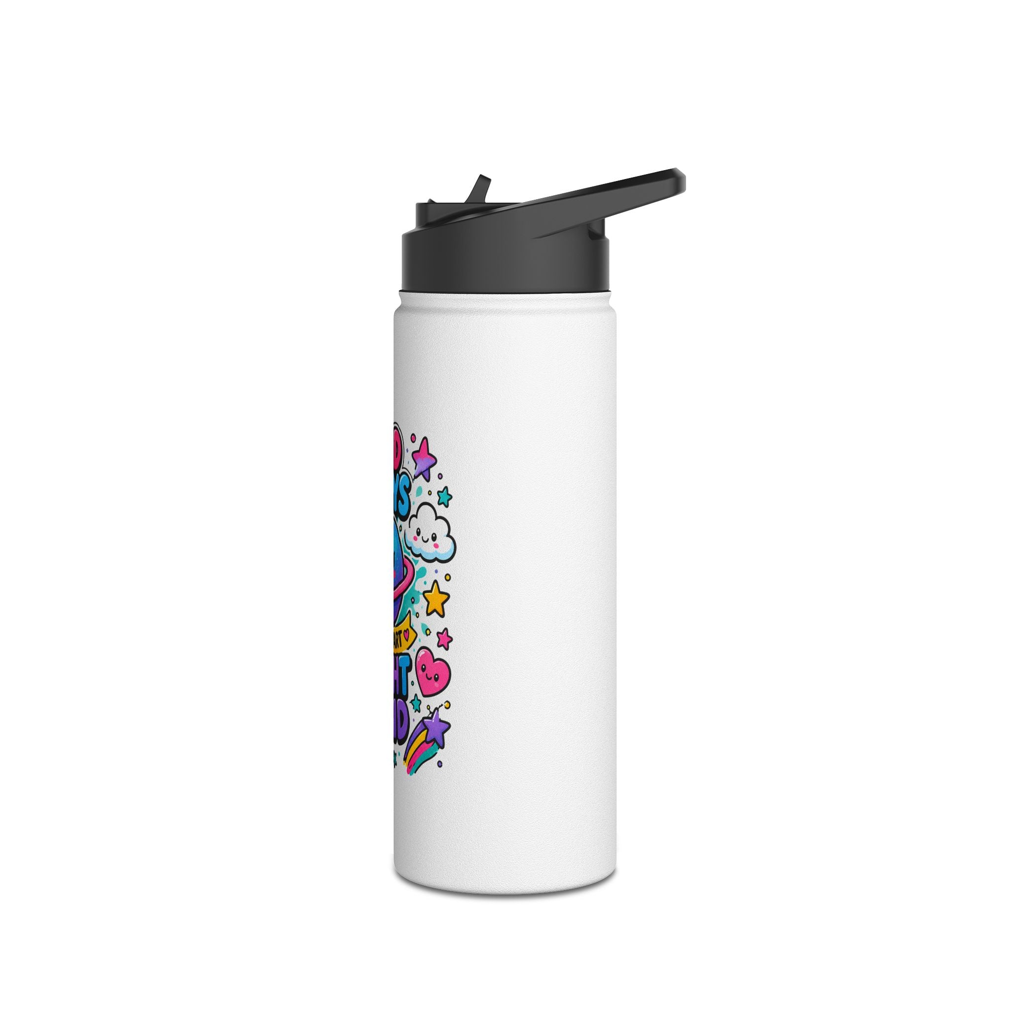Cute Stainless Steel Water Bottle for Kids, Good Days Drink Bottle, Kawaii Space School Bottle, Positive Gift, Colorful Kids Drinkware