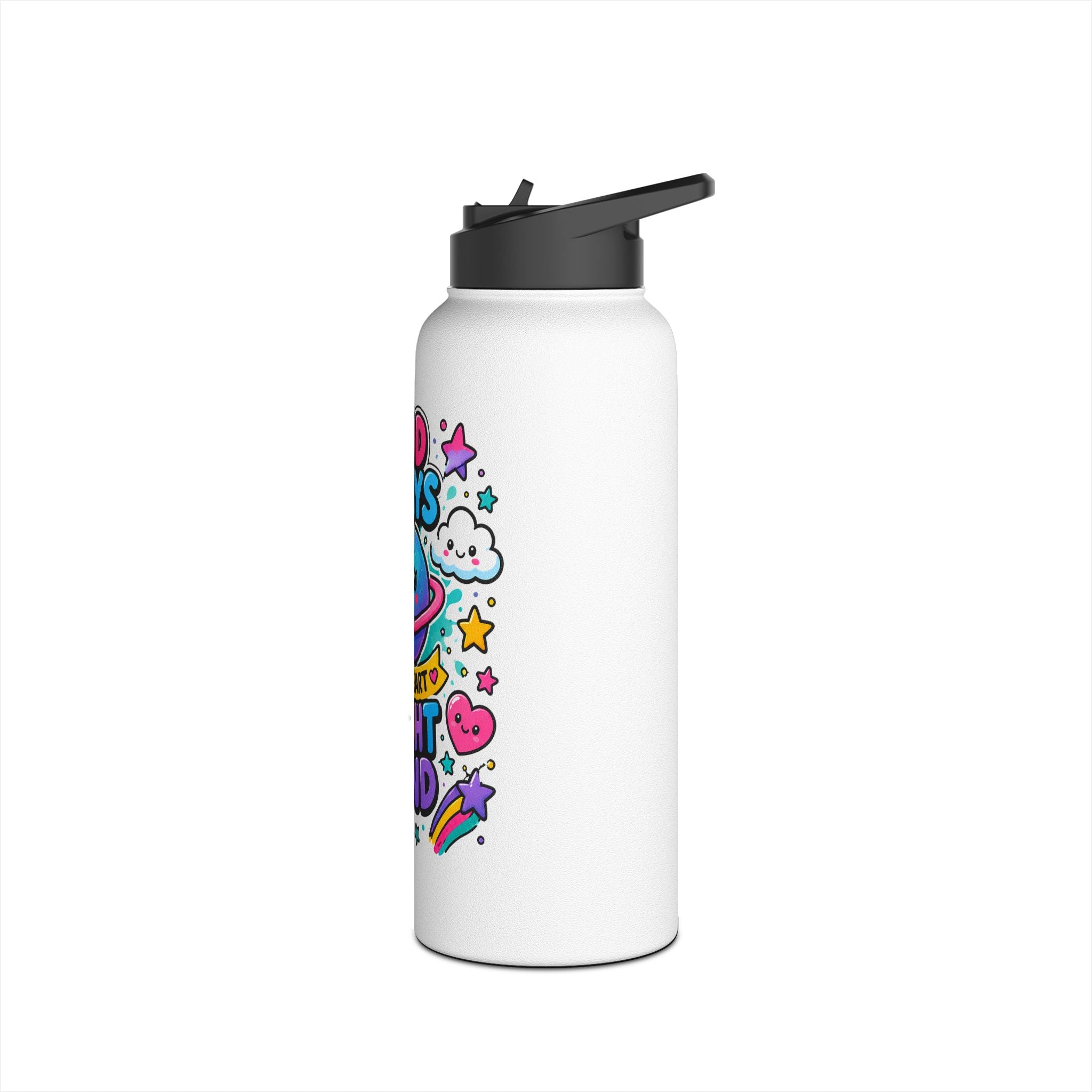 Cute Stainless Steel Water Bottle for Kids, Good Days Drink Bottle, Kawaii Space School Bottle, Positive Gift, Colorful Kids Drinkware
