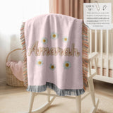 Personalized Name Woven Blanket Daisy Floral Blanket Custom Baby Blanket Nursery Decor Baby Shower Gift